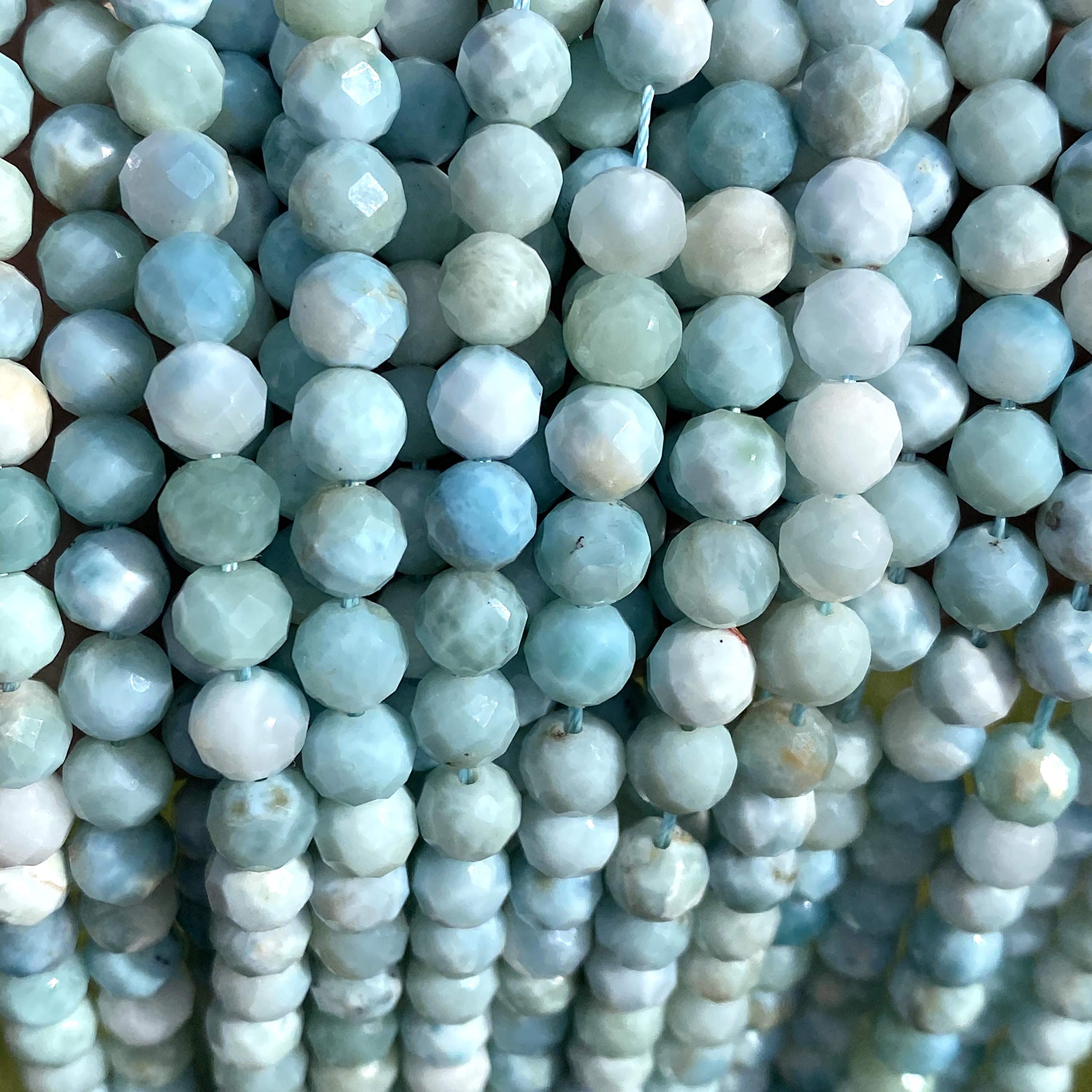 Photo 1 of [ABCgems] Dominican Republic Sky-Blue Larimar AKA Dolphin Stone (Blue Pectolite from Caribbean- Beautiful White Matrix) 8mm Faceted Round Natural Semi-Precious Gemstone Healing Energy Beads