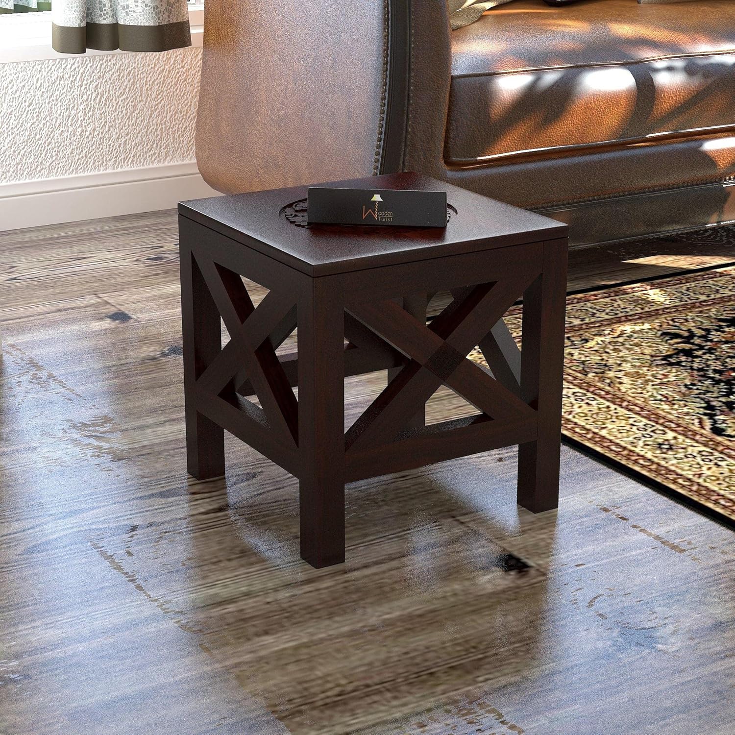 Wooden Twist Beautiful Handcrafted Wooden End Table (Walnut Brown