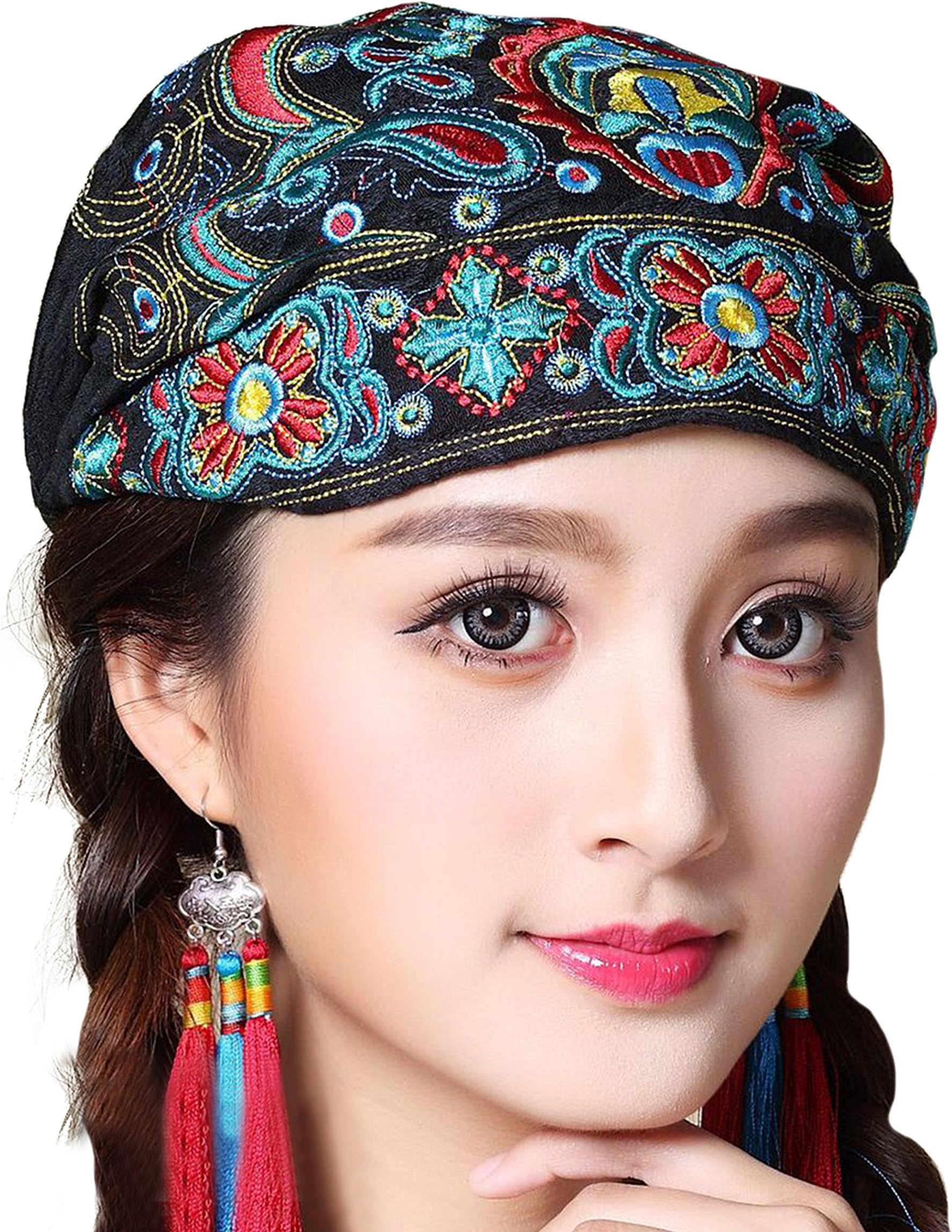 Johe Women's Embroidary Stretch Beanie Caps Fashion Linen Head Scarf Hat