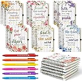 ANGOLIO Christian Gifts Bulk Religious Journal Spiral Notebooks with Pens Notepads, Easter Spring Gifts 12 God Bible Flowers Notepads 12 Inspirational Pens for Sunday School Students Teachers Girls