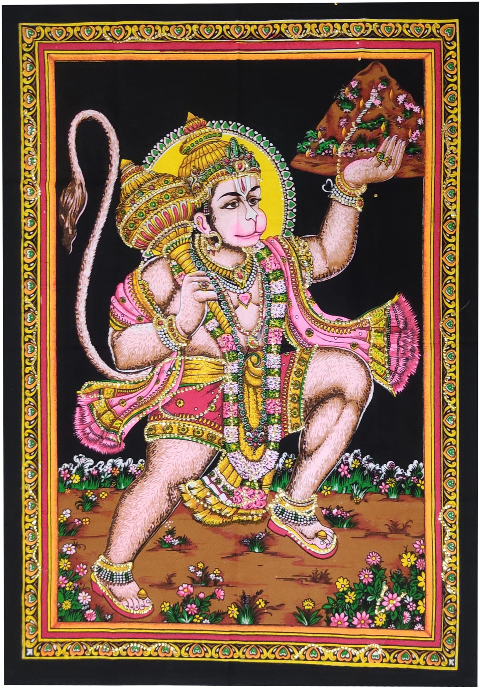 Purpledip Cotton Wall Poster Hanuman: Spiritual Hanging Unframed Sheet, Multicolor (20087)
