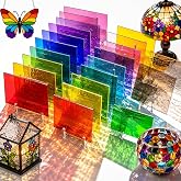 24 Sheets Coe 96 Fusible Glass, 4x6 Inch Rainbow Stained Glass Sheets | Transparent Rainbow Colors Create Vibrant Effects for Kiln Fusing, Mosaics, Suncatchers and Handmade Glass Art Crafts