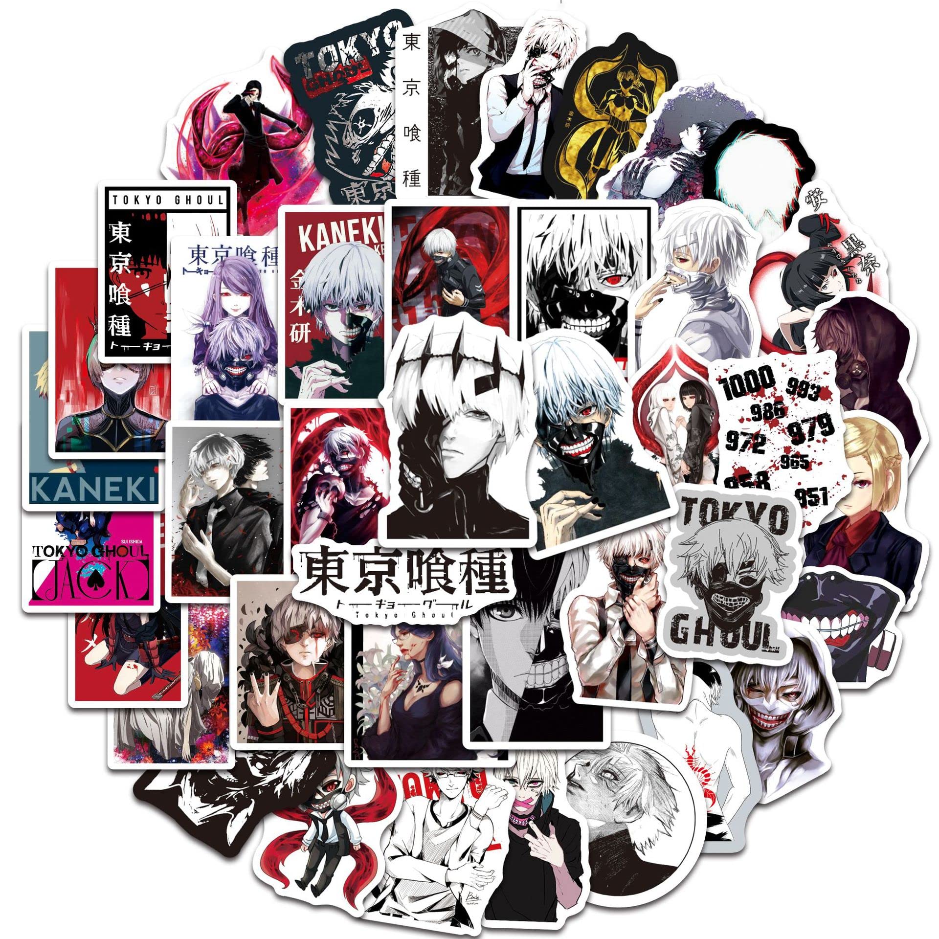 Anime Tokyo Ghoul Sticker Pack 50pcs, Vinyl Sticker for Water Bottles Laptop Skateboard Notebook, Gift for Adults Kids Teens — image 1