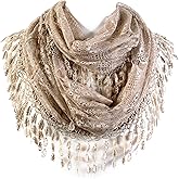 Scarf& Feminine Lace Infinity with Teardrop Fringes