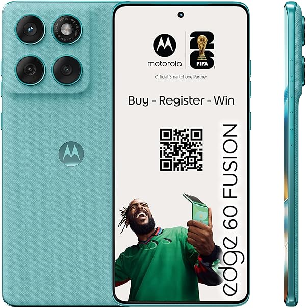 Motorola Edge 60 Fusion Smartphone (Robustes 6,67“-pOLED-Display Dank Corning Gorilla Glass 7i, widerstandsfähig, 50-MP-Kamera mit Moto-AI, 8/256 GB, 5100 mAh) Pantone Amazonite, inkl. Handyhalterung