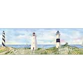 Chesapeake BBC46071B Eugene Light Coastal Lighthouse Portrait Wallpaper Border, Blue