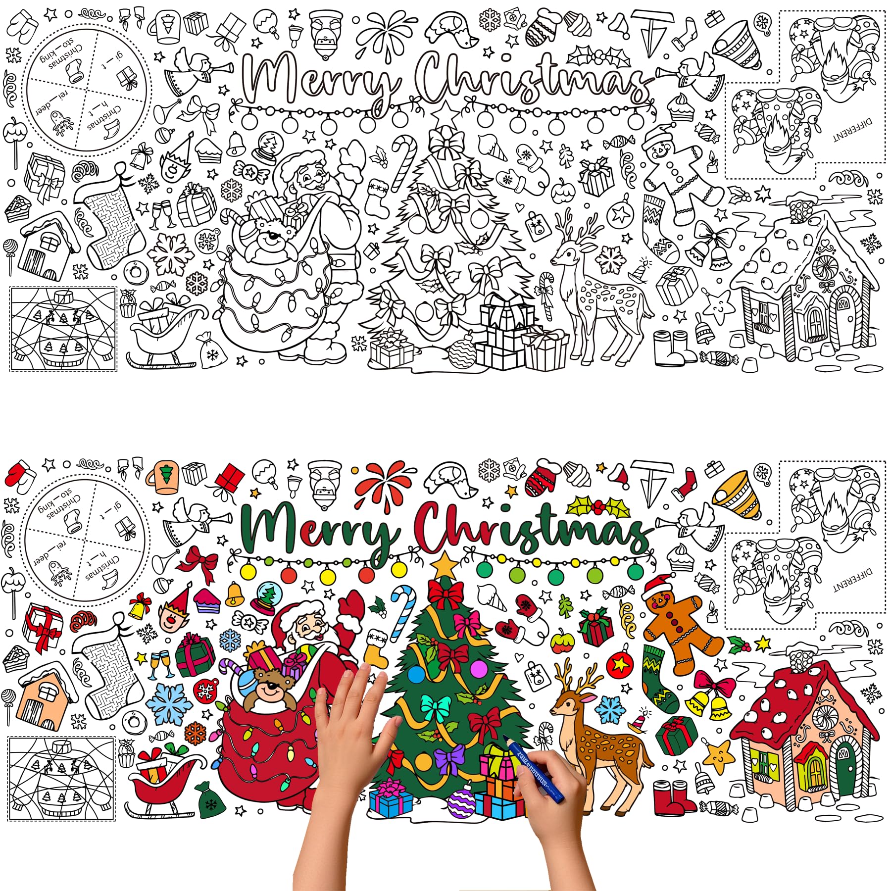 CAMOSE Christmas Colouring Tablecloth Crafts for Kids, Xmas Colouring Table Cloths,Giant 76x183cm Coloring Table Cloth Cover for Happy Christmas Party Decorations, Activities Gifts for Kids