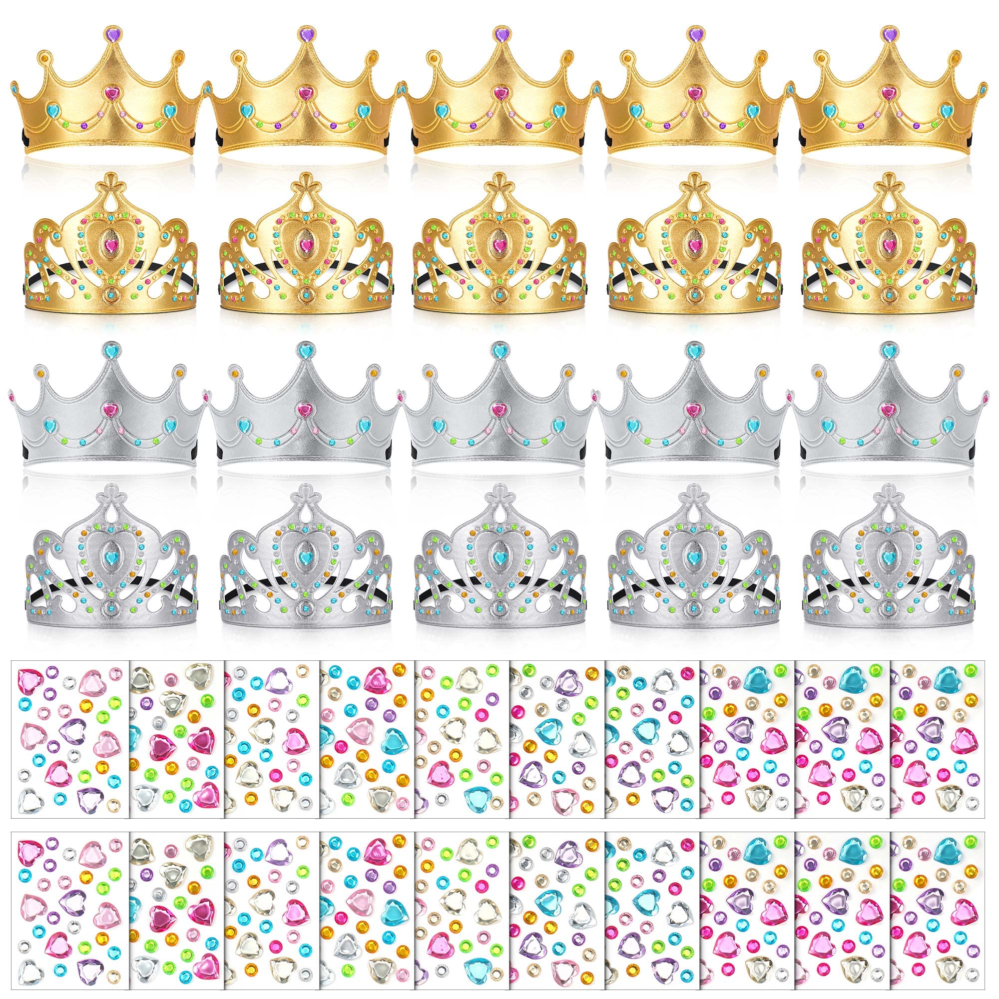 Yaomiao 44 Pcs Birthday Foam Crowns for Kids Princess Tiaras King Hat Bulk Diamond Sticker Kits for Crown Party Supplies(Bright Style)