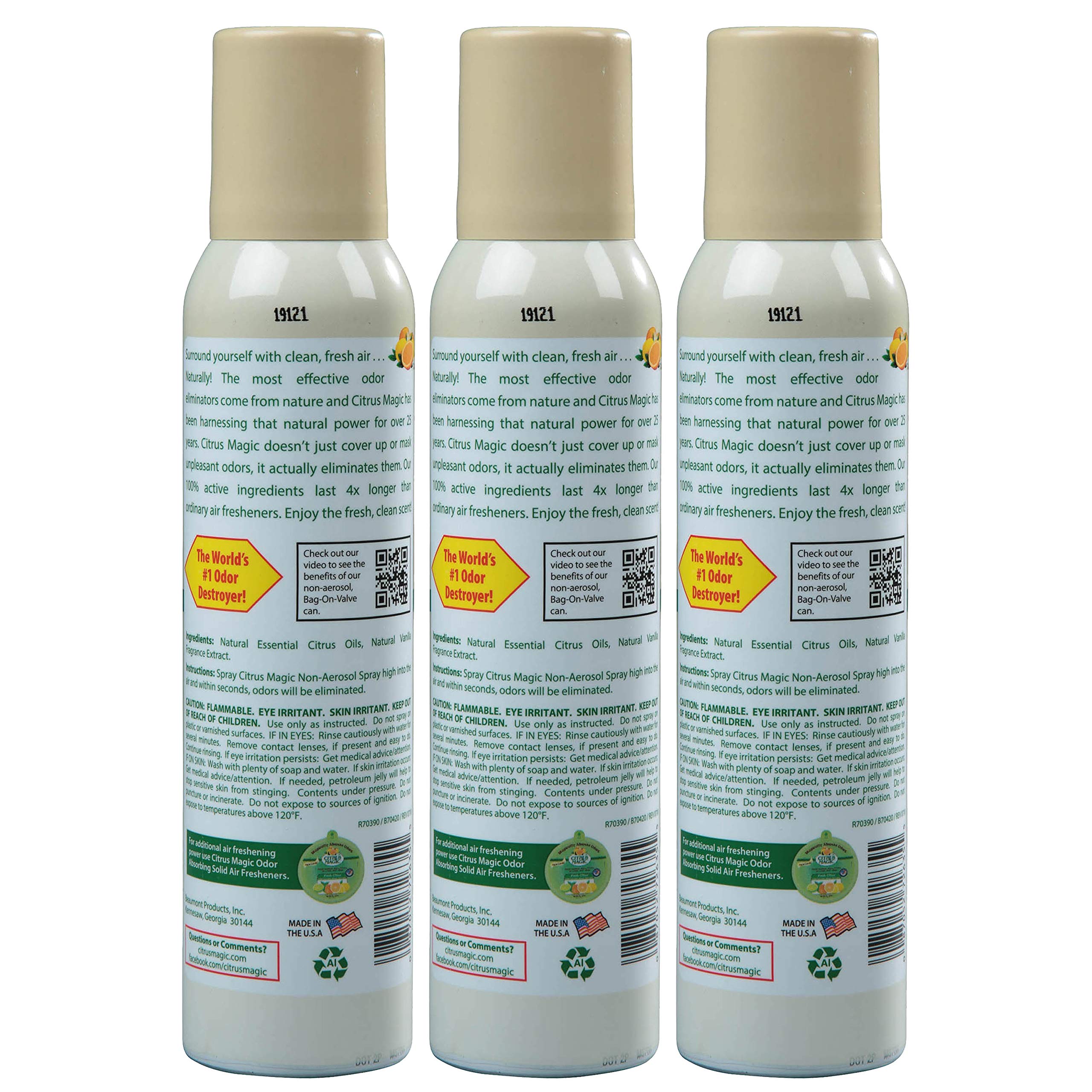 Citrus Magic Odor Eliminating Air Freshener Spray Orange-Vanilla Swirl, 3-Ounce, Pack of 3, 3.0 oz, 3 Count