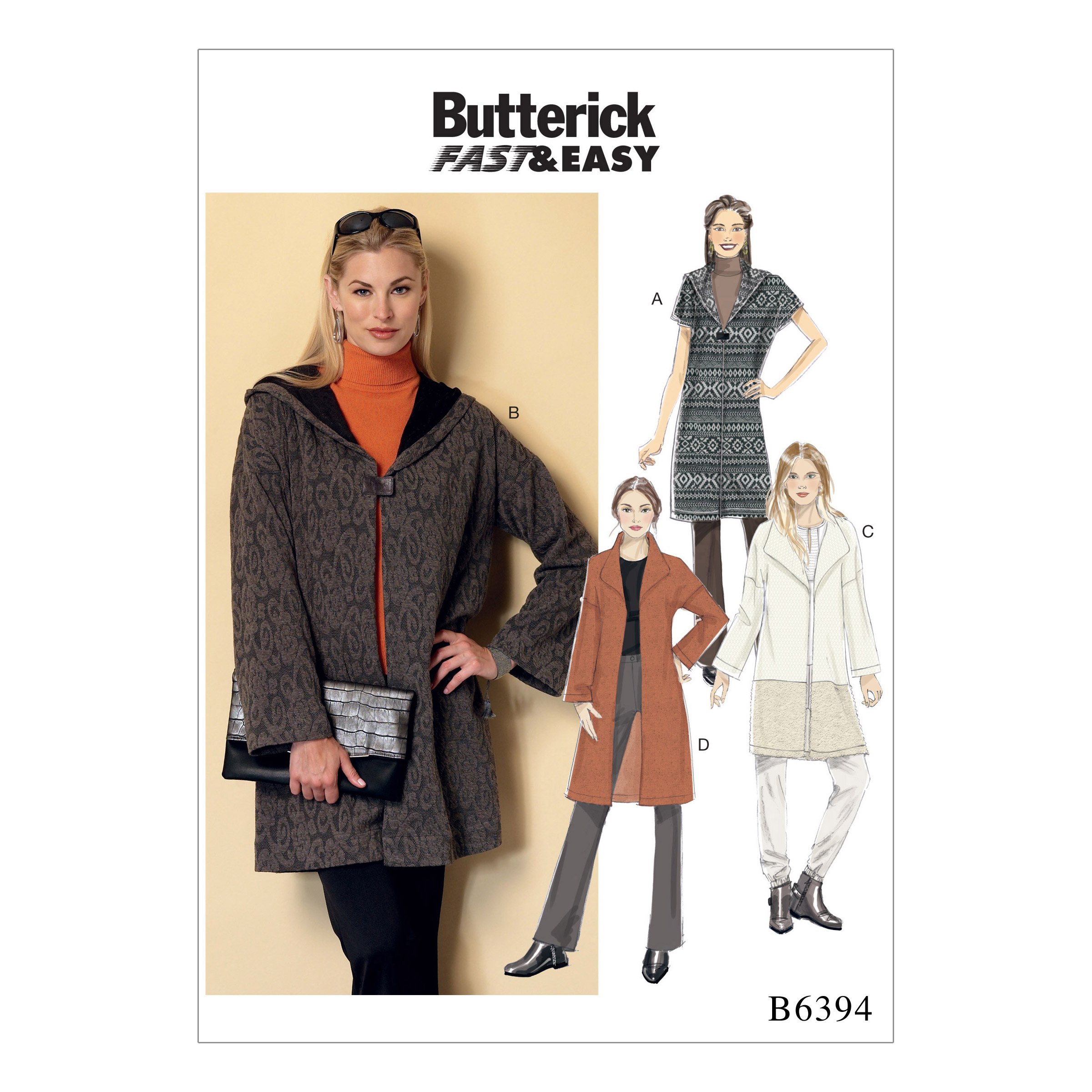 Butterick Patterns 6394 ZZ Misses Coat, Multicoloured, Sizes LRG-XXL
