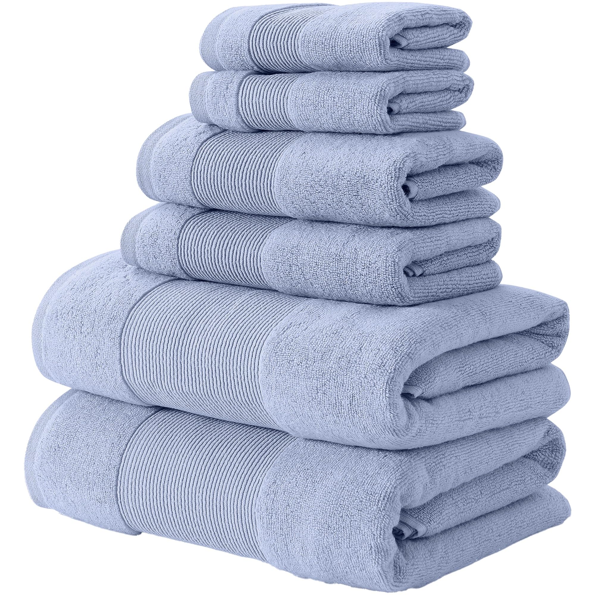 Modern Threads Amrapur Overseas Air Cloud 6-Piece 100% Zero-Twist Cotton Towel Set - Bath Towels, Hand Towels, & Washcloths - Super Absorbent & Quick Dry - 500 GSM - Soft & Plush, Blue