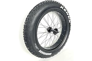 SZWEDI Fat Bike Front Wheel 20''x4.0 Assembly with Tyre and Hub and Spokes Black Alloy Aluminum Snow Bicycle Folding Fatbike Wheel Assembly 20 Bolt On