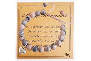 BONITTER Christmas Stocking Stuffers Gifts for Teen Girls, Pink Natural Stone Heart Bracelets Birthday Gift for Girls Boys Trendy Stuff with Inspirational Card