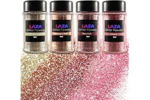 Laza Spring Ultra Fine Glitter Powder, 4 Colors 320ml Craft Glitter Sequins, Rose Gold PET Extra Fine Glitter for Flowers Res