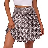 Caracilia Womens Summer Flowy Mini Skorts Skirts High Waist Ruffle Tiered Casual Cute Boho Beach Short Skirts Built-in Shorts