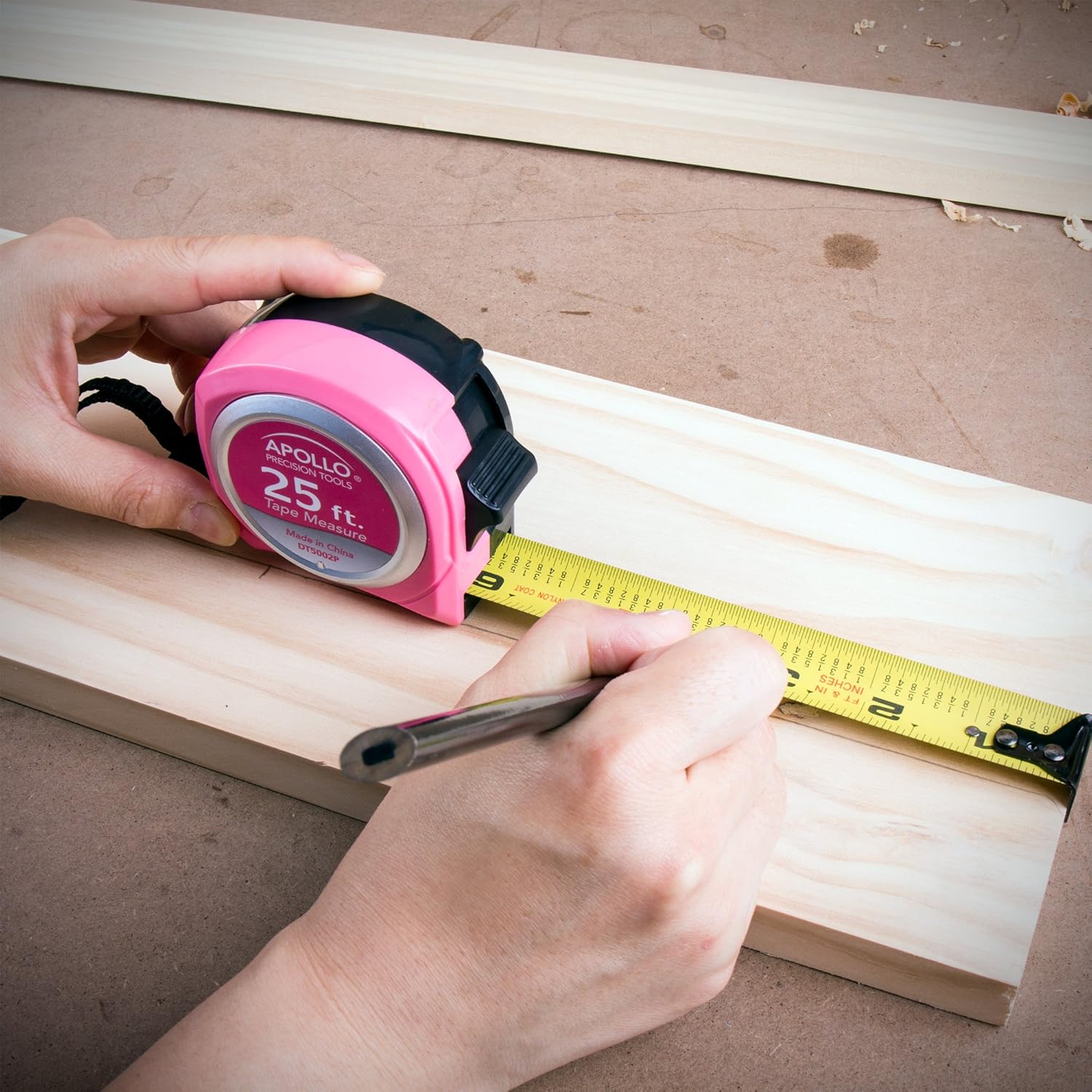 APOLLO TOOLS Measuring Tape, 25 Foot Pink Tape Measure with Retractable Blade, Lock Button and Belt Clip - Pink Ribbon - DT5002P - - 