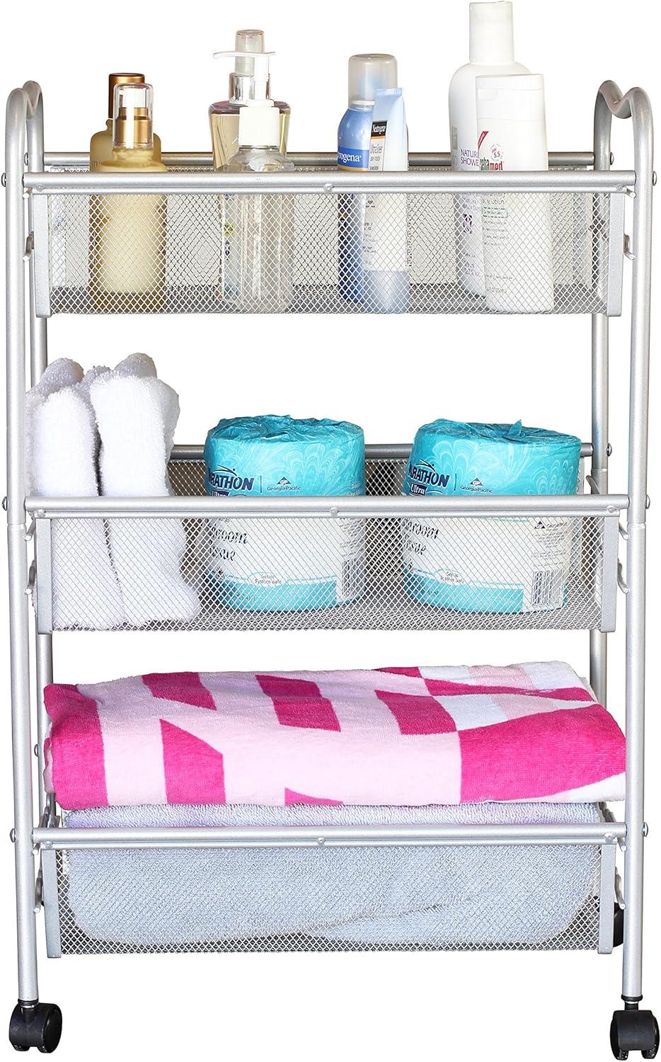 DecoBros Metal Mesh Rolling Cart, Silver : Utility Carts : Office Products