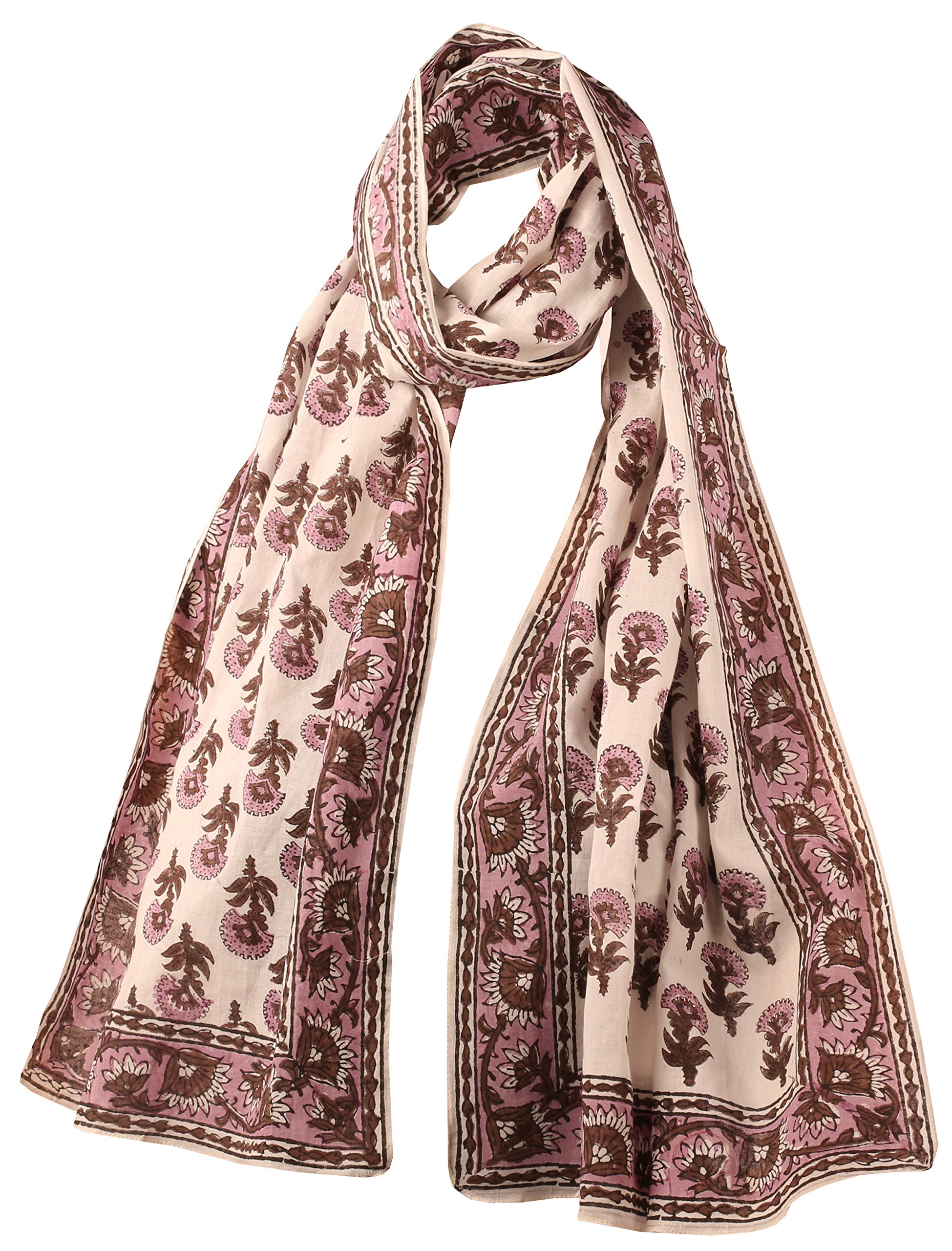 Touchstone Floral Cotton Fabric Stole Scarf for women. (Pack of 1). Pink Brown