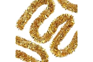 JOYYPOP 39.6 Feet Gold Christmas Tinsel Garland Shiny Tree Tinsel Garland Metallic Garland Decorations for Christmas Holiday Party, 6.6 Feet,6 Pcs