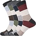 KONY 4 Pack Men's Premium Cotton Colorful Fun Dress Crew Socks - Funky Novelty Striped Business Socks Gift for Men, Size 9-12