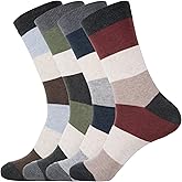KONY Men's Cotton Dress Crew Socks 4 Pack - Fun Colorful Striped Business Socks Gift for Men, Size 9-12