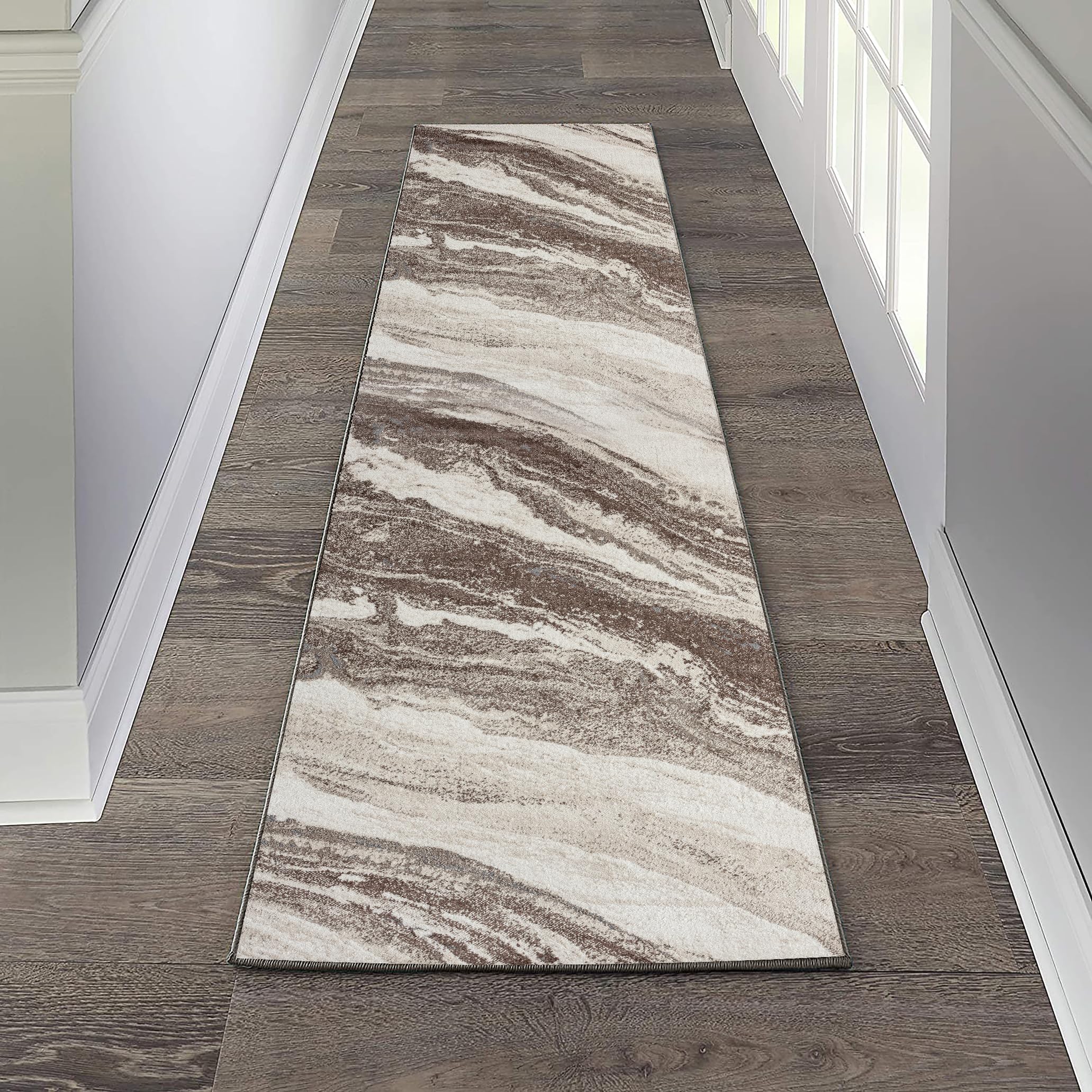 LUXE WEAVERS Lagos Collection 7983 Brown 2x7 Art Deco Geometric Area Rug Image LUXE WEAVERS Lagos Collection 7983 Brown 2x7 Art Deco Geometric Area Rug Image