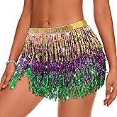 Durio Belly Dance Skirt Tassel Fringe Rave Skirt Party Sequin Tassel Skirt Belly Hip Scarf Festival Outfits for Women