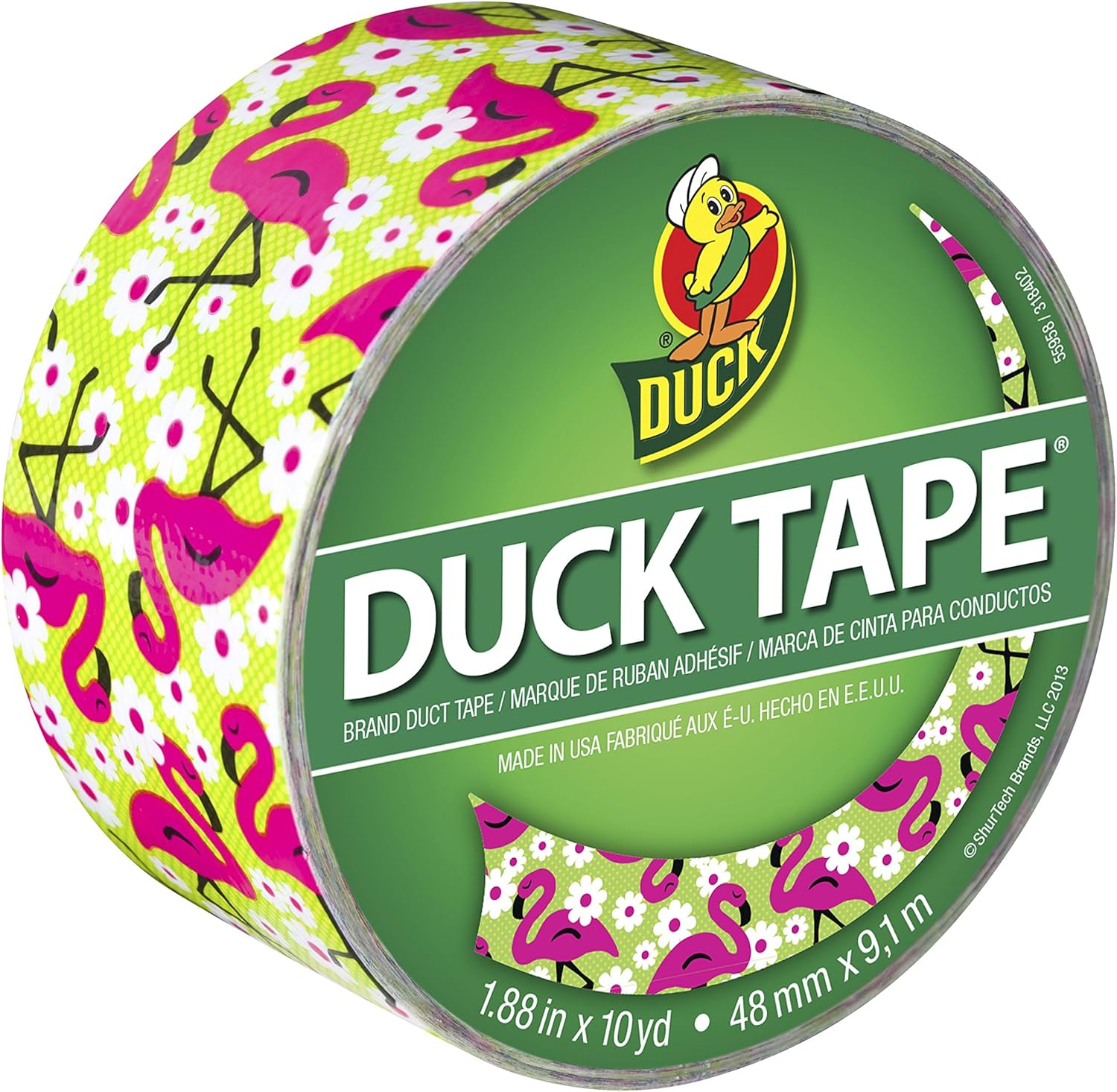Duck Brand 283041 Printed Duct Tape, Flamingo, 1.88 Inches x 10 Yards, Single Roll