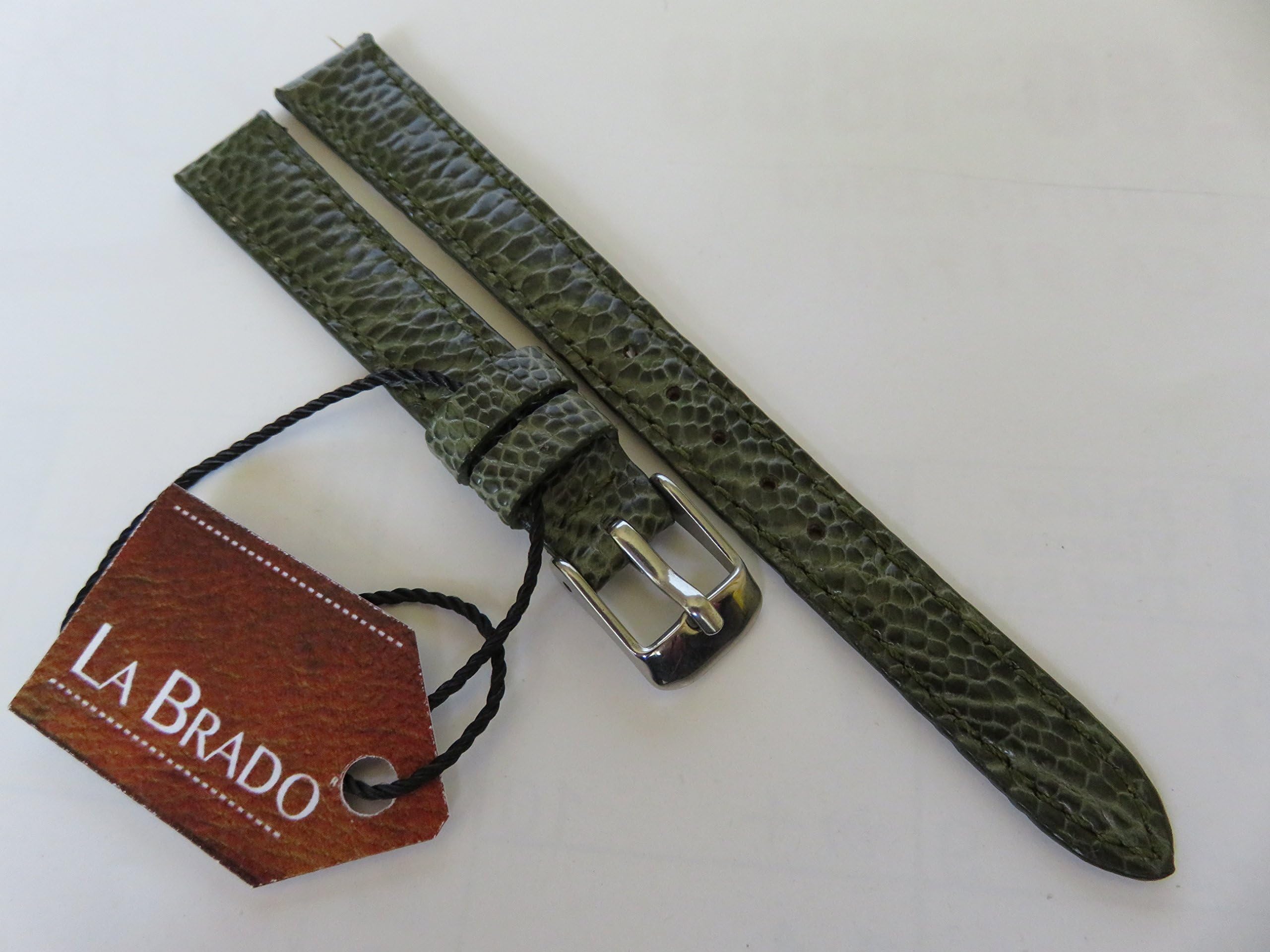 LA BRADO 12 mm Genuine Ostrich Leather Skin Watch Strap Band - Green