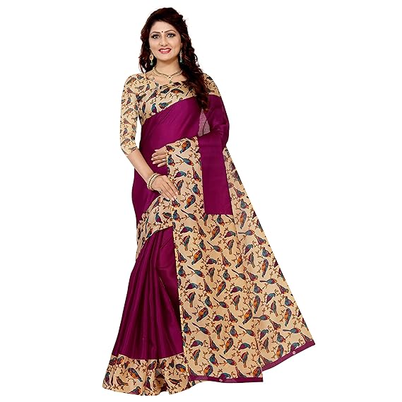 Vimalnath Women's Synthetic Khadi Saree with Blouse Piece (PIH8, Brown)