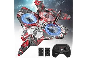 BEZGAR RC Plane, Foam Remote Control Airplane, Drone for Kids, RC Aircraft for Boys and Girls, Fighter Jet Helicopter with LED Lights, Altitude Hold, 360° Flip Stunt Rotation, Toy Airplane Red