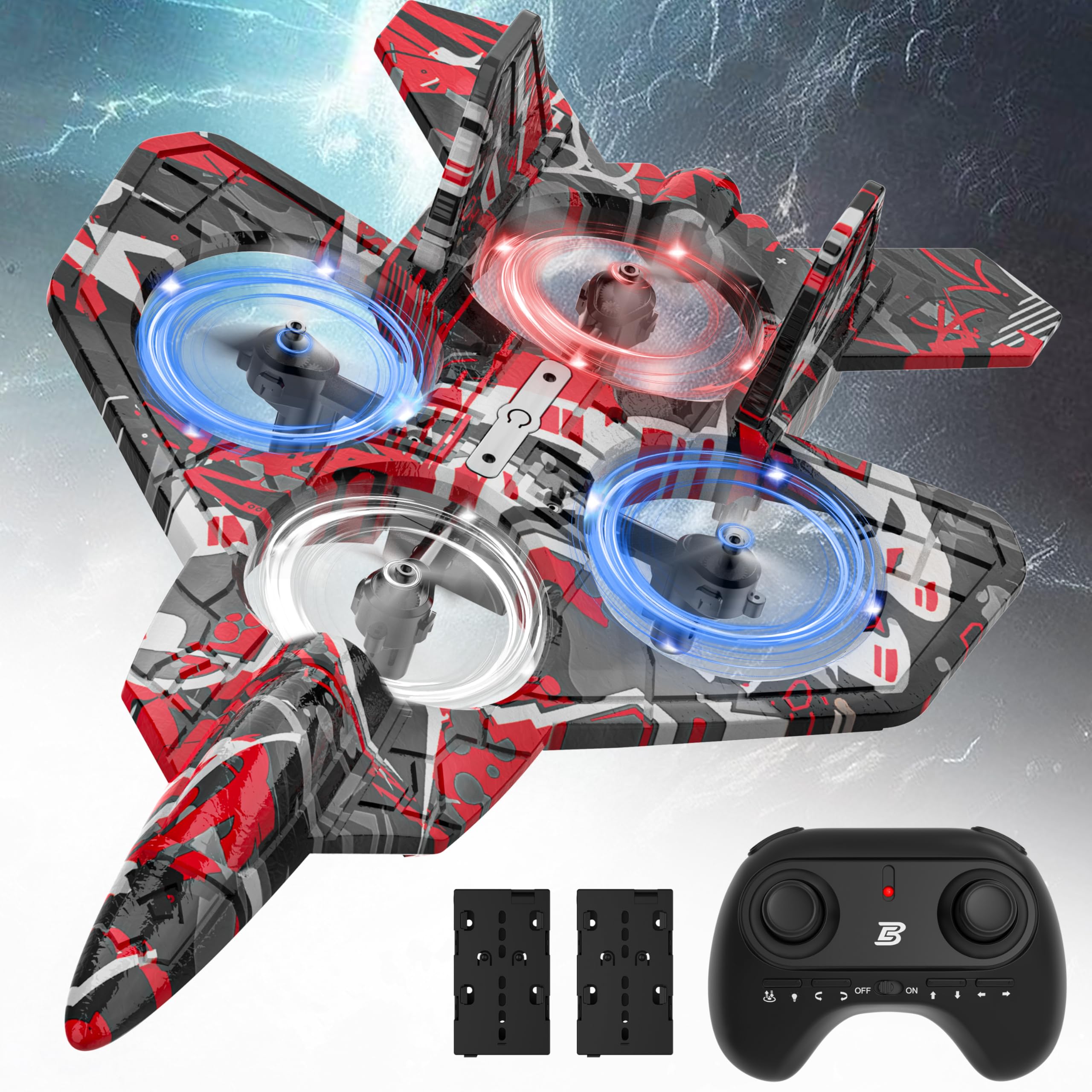 Photo 1 of ***SOLD FOR PARTS***BEZGAR RC Plane, Foam Remote Control Airplane, Drone for Kids, RC Aircraft for Boys and Girls, Fighter Jet Helicopter with LED Lights, Altitude Hold, 360° Flip Stunt Rotation, Toy Airplane Red