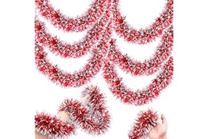 GUTAKZIO 50FT Christmas Decorations Christmas Garland, Red Christmas Tinsel Garland Christmas Tinsel Twist Garland for Indoor for Xmas Tree Door Patio Disco Party Holiday Christmas Decor