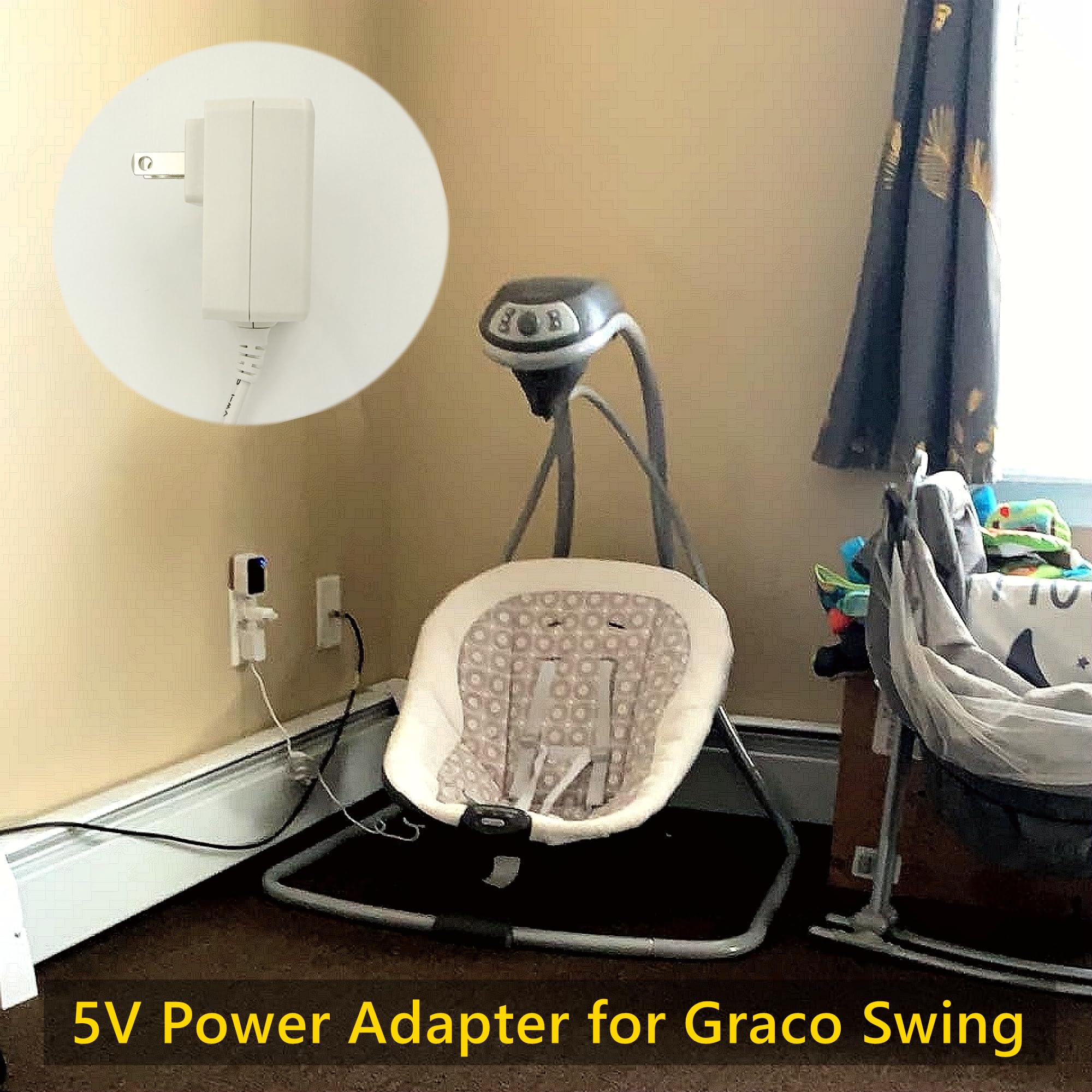 5V Charger for Graco Simple Sway Swing, Power Cord Replacement for Duetsoothe/DuoGlider/Glider LX/Simple Sway LX/Sweetpeace, 5V Baby Swing Power Adapter Compatible with Ingenuity/Jaoul/Nova/Munchkin