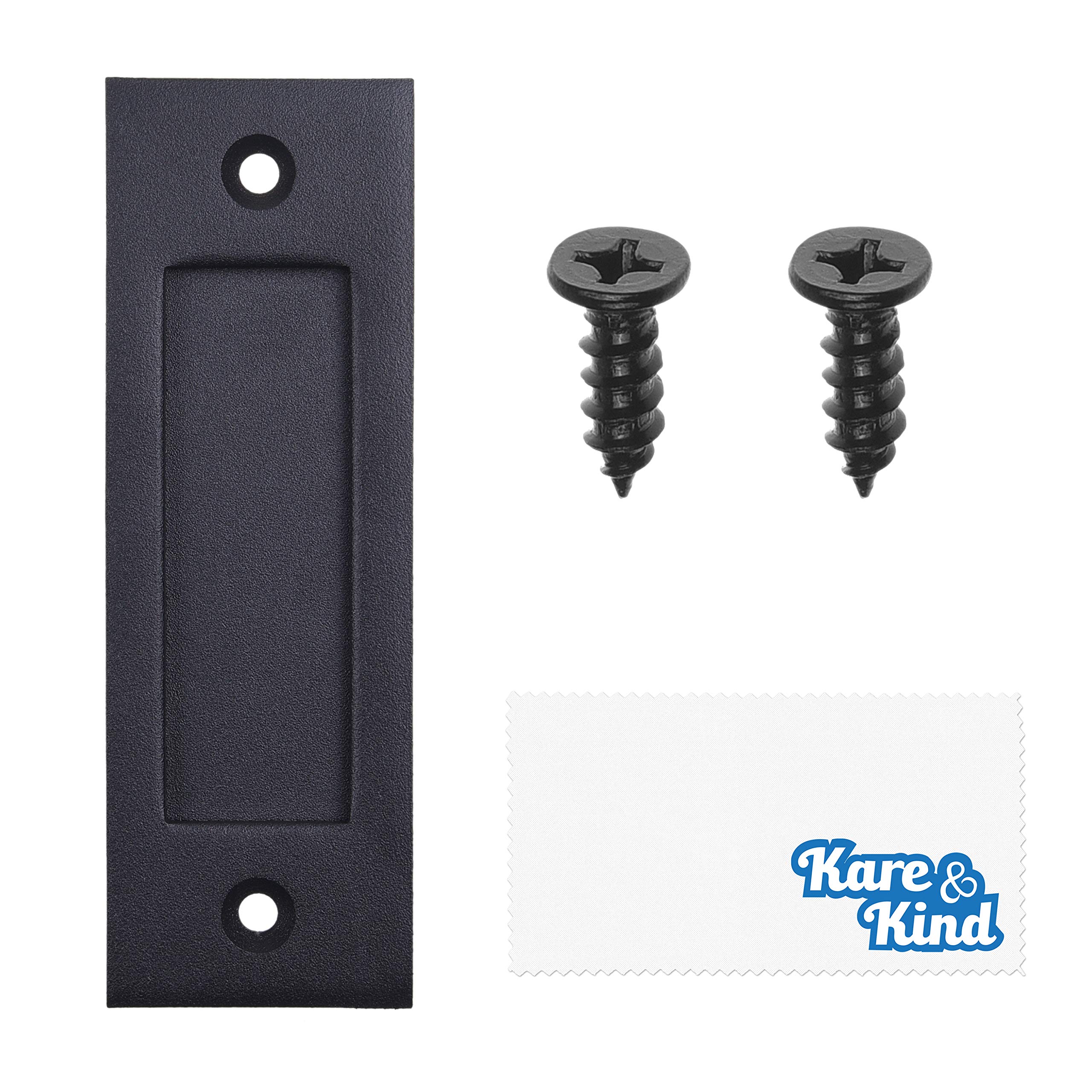Kare & Kind 6-Inch Sliding Barn Door Handle (Black) - Easy to Install Flat Bottom Finger Pull Set - Solid Steel Smooth Edges for Sliding Barn Doors, Sheds, Garages - Screws Incl