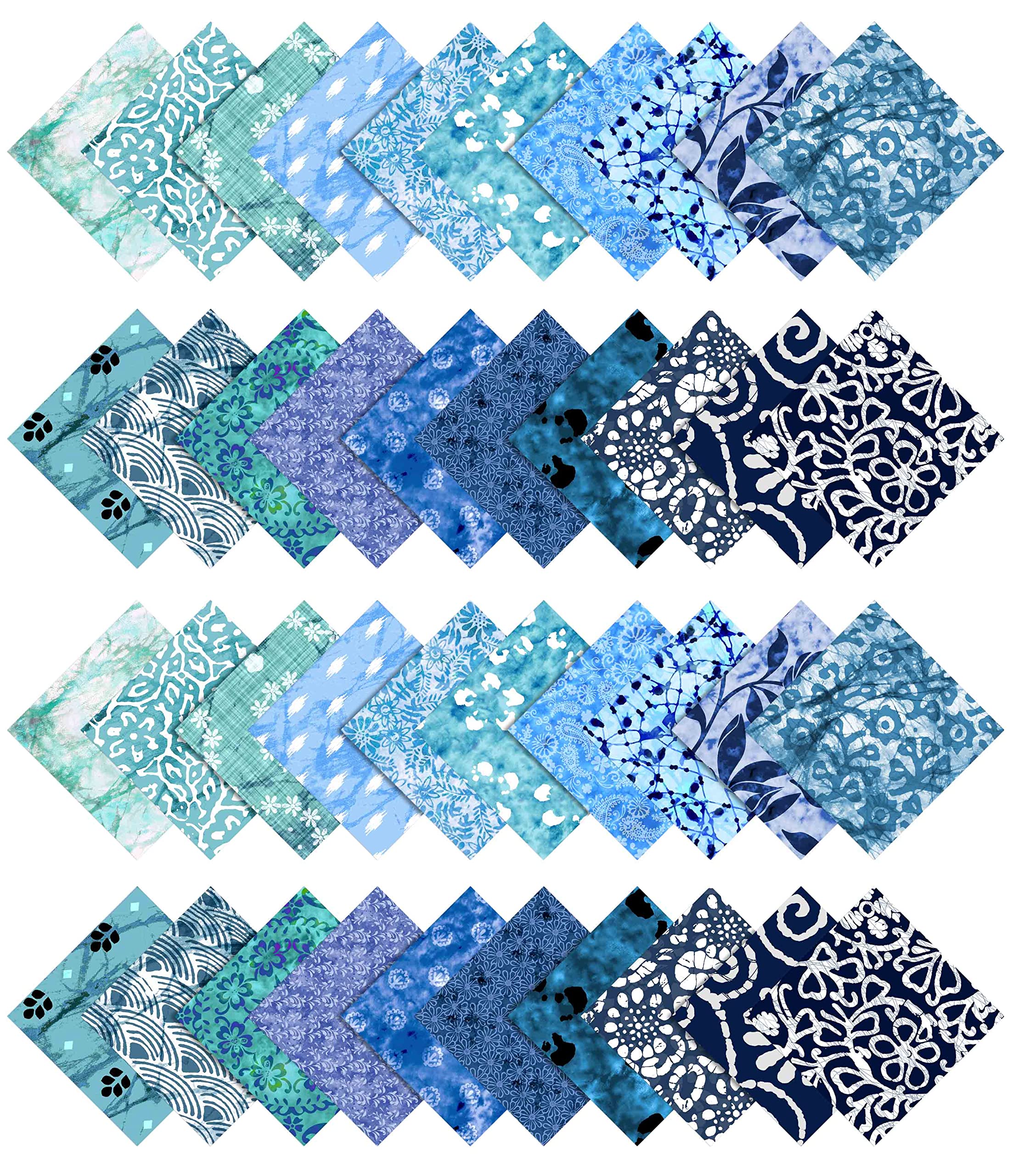 Soimoi Precut 10-inch Aaian Batik Prints Cotton Fabric Bundle Quilting Squares Charm Pack DIY Patchwork Sewing Craft- Sea Green & Blues