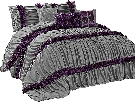 Amazon Com 7 Piece Caralina Chic Ruched Pleated Ruffled Comforter