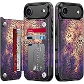 LETO for iPhone Air Wallet Case with Card Holder - Flip Folio Leather Kickstand - Fashionable Flower Designs - Shockproof Protective Phone Cover for iPhone 17 Air Women and Girls - Beautiful Henna
