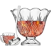 Godinger Dublin Crystal Punch Bowl Set with 8 Cups and Ladle - 10 Piece Set