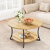 POZILAN Round Coffee Table with Storage, 31.5" Circle Coffee Table for Living Room, Clearance Round Coffee Tables Wood Center