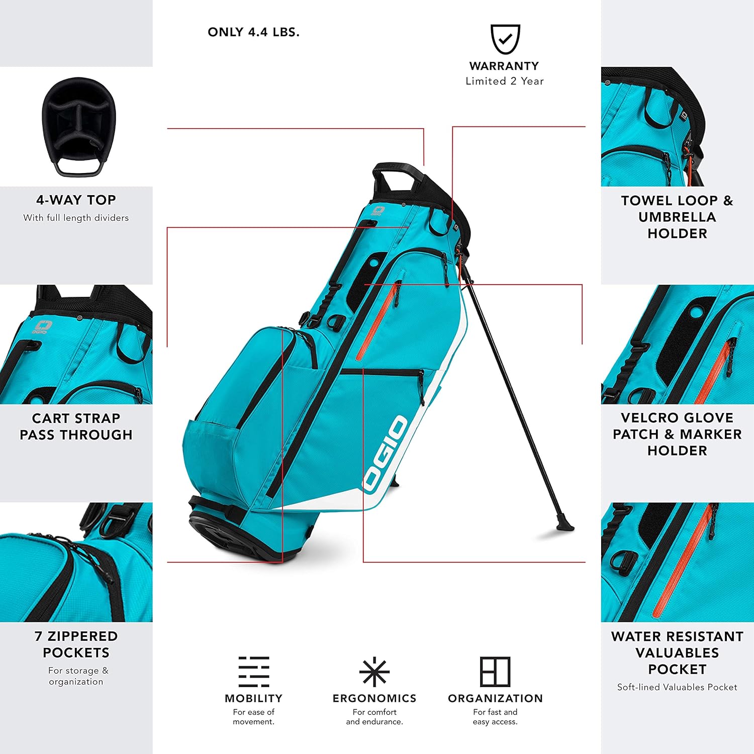 OGIO 2020 Fuse 4 Stand Bag (Turquoise, Double Strap) : Sports & Outdoors