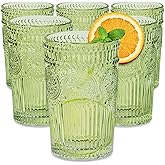 Kate Aspen Vintage Ribbed Green Drinking Glasses Set of 6-13 oz Colored Embossed Glass Cups for Water, Iced Tea, Cocktails - Perfect Holiday Drinkware, Christmas Entertaining & Gift Set