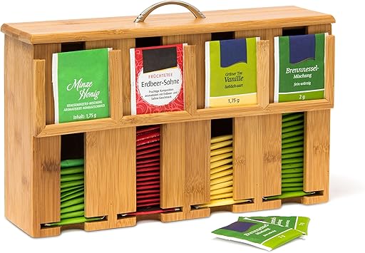 Relaxdays Caja para Bolsitas de Té, Bambú, Marrón, 22 x 33 x 10 cm: Amazon.es: Hogar