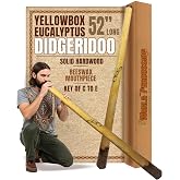 Eucalyptus Yellowbox Didgeridoo with Bark Bell, Beeswax Mouthpiece - 52" Long, Handcrafted, Natural Finish, Key of C to E by World Percussion USA