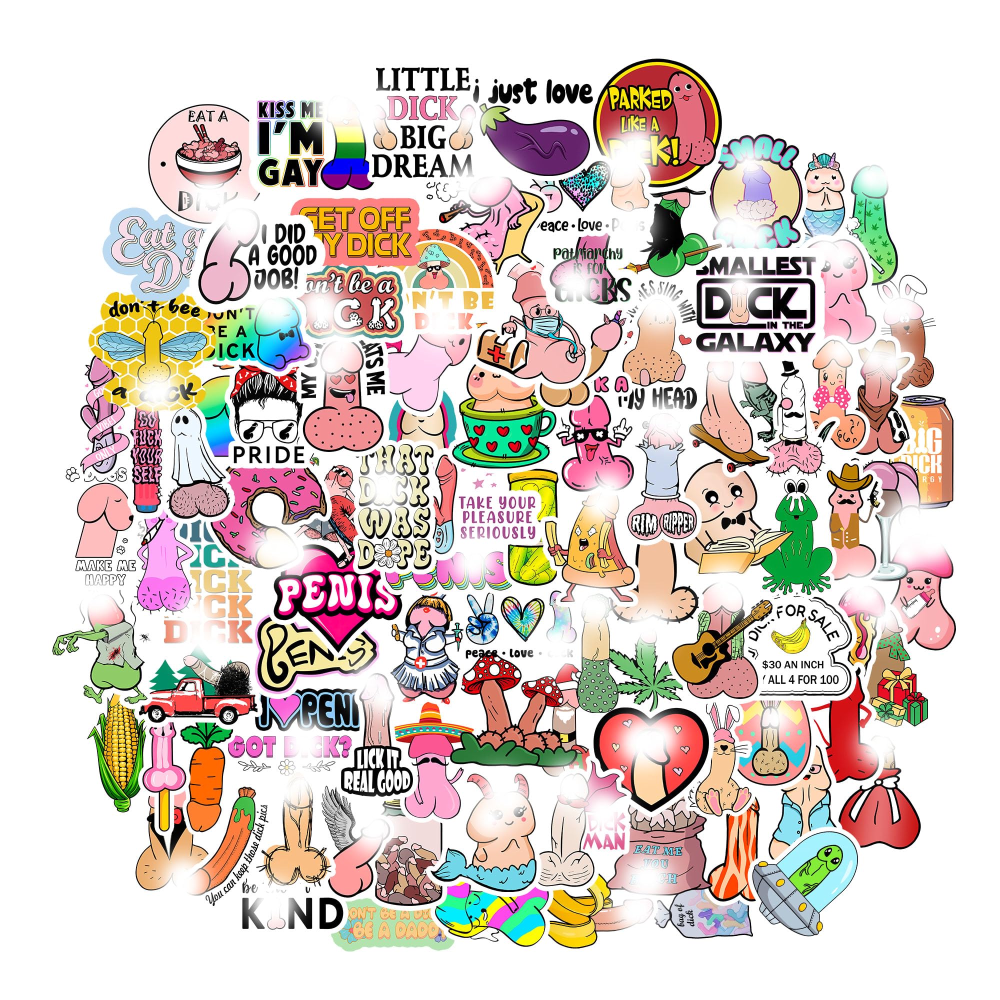 Photo 1 of 100Pcs Funny Adult Humor Stickers Pack – Waterproof Mature Cartoon Vinyl Decals for Laptop, Water Bottle, Journal, Car, Scrapbook – Hilarious Gag Gift for Grown-Ups