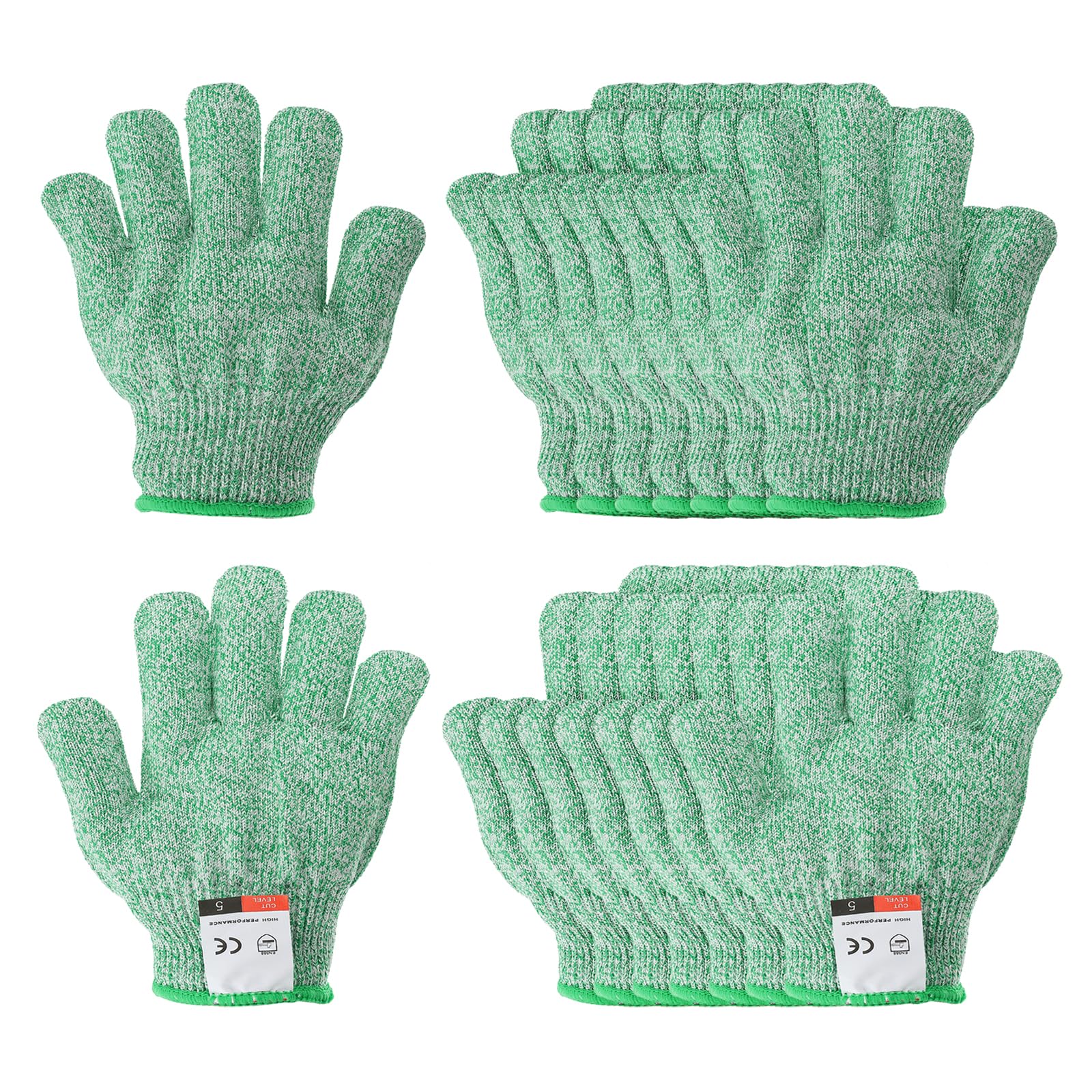 PATIKIL Cut Resistant Gloves, 8 Pair Level 5 Protection Anti Cutting Gloves Cut Proof Gloves for Kitchen Wood Carving Working, XX-Small, Green