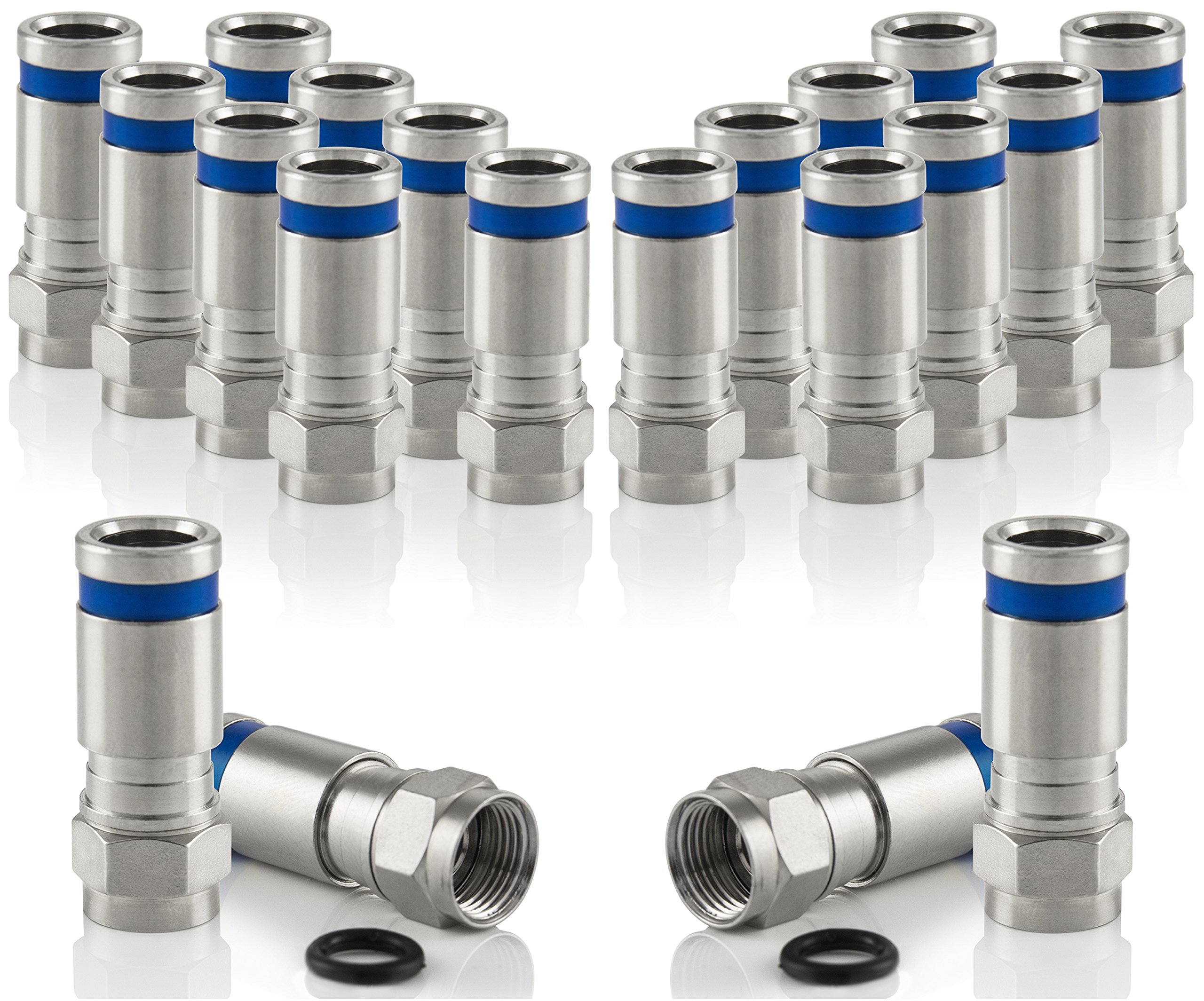 POPPSTAR 20x SAT F-Quick Mount Connectors, F-Compression Connectors for Coaxial Cable, Antenna Cable, Satellite Cable up to 7.5mm, Weather Resistant, Silver