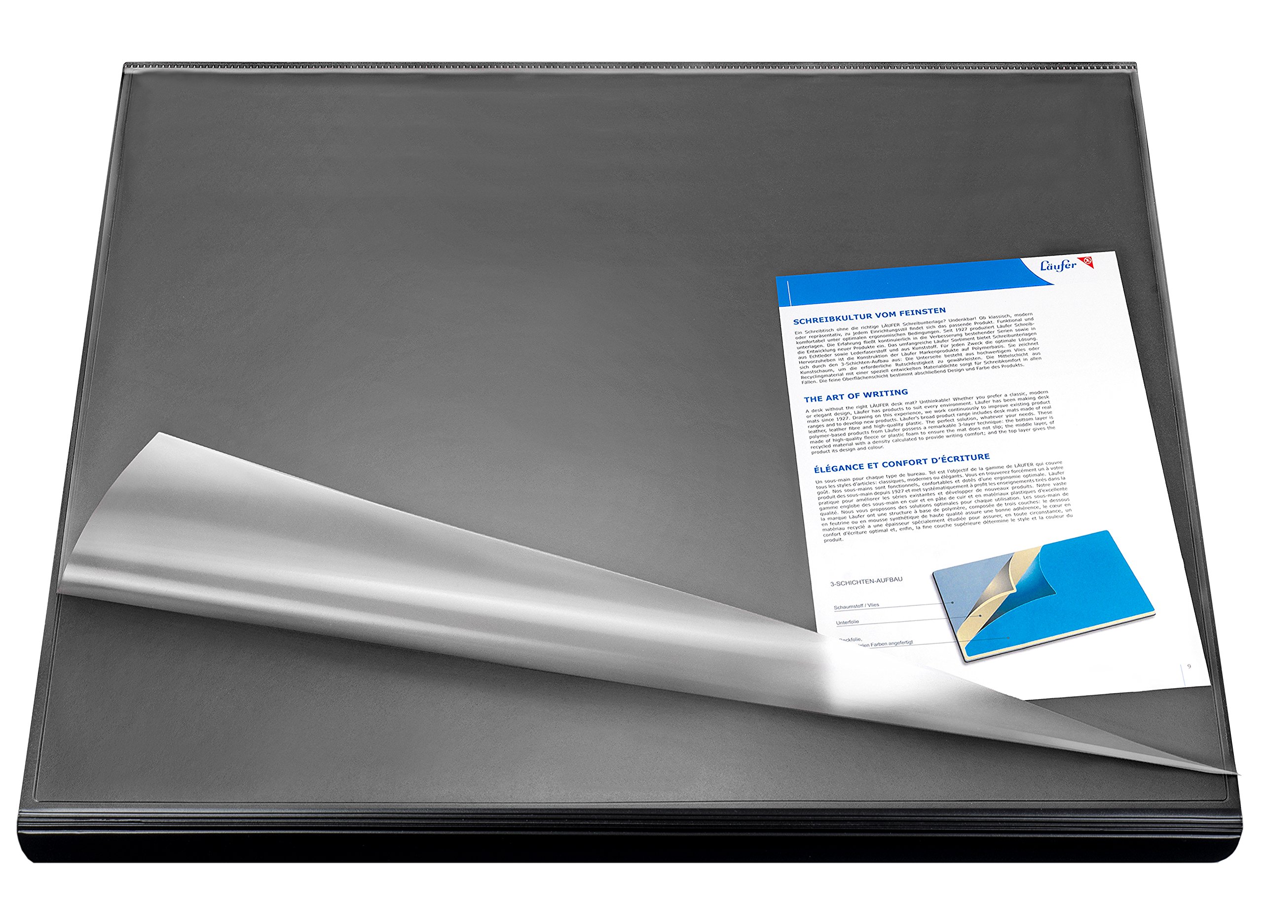 Table Runner Flexoplan DS, Desk pad, Transparent Film and Edge Protector 65 x 52 cm Black