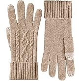RYYOYY Soft Touchscreen 100% Cashmere Gloves for Women Warm Knit Gloves with Long Ribbed Cuff
