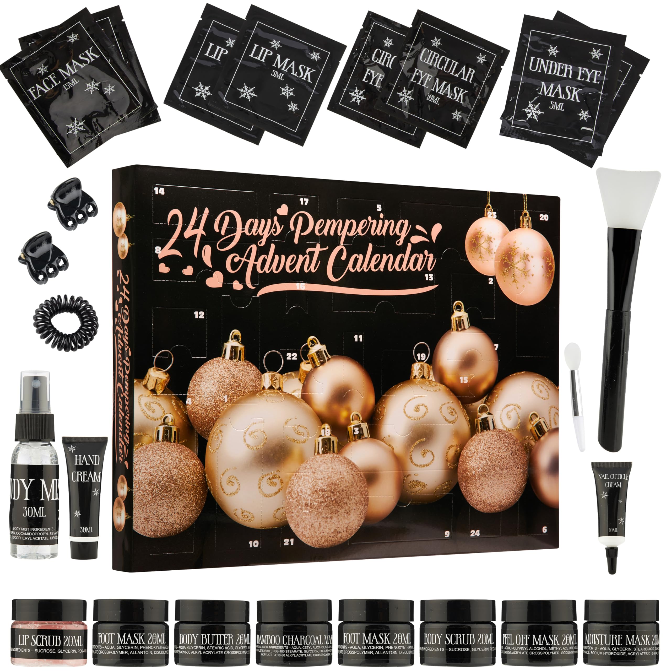 KreativeKraft Beauty Advent Calendar 2025, Makeup Set, Pampering Skincare Christmas Countdown Calendar for Girlfriend Wife Mum Sister, Gifts for Her (Black/Gold)